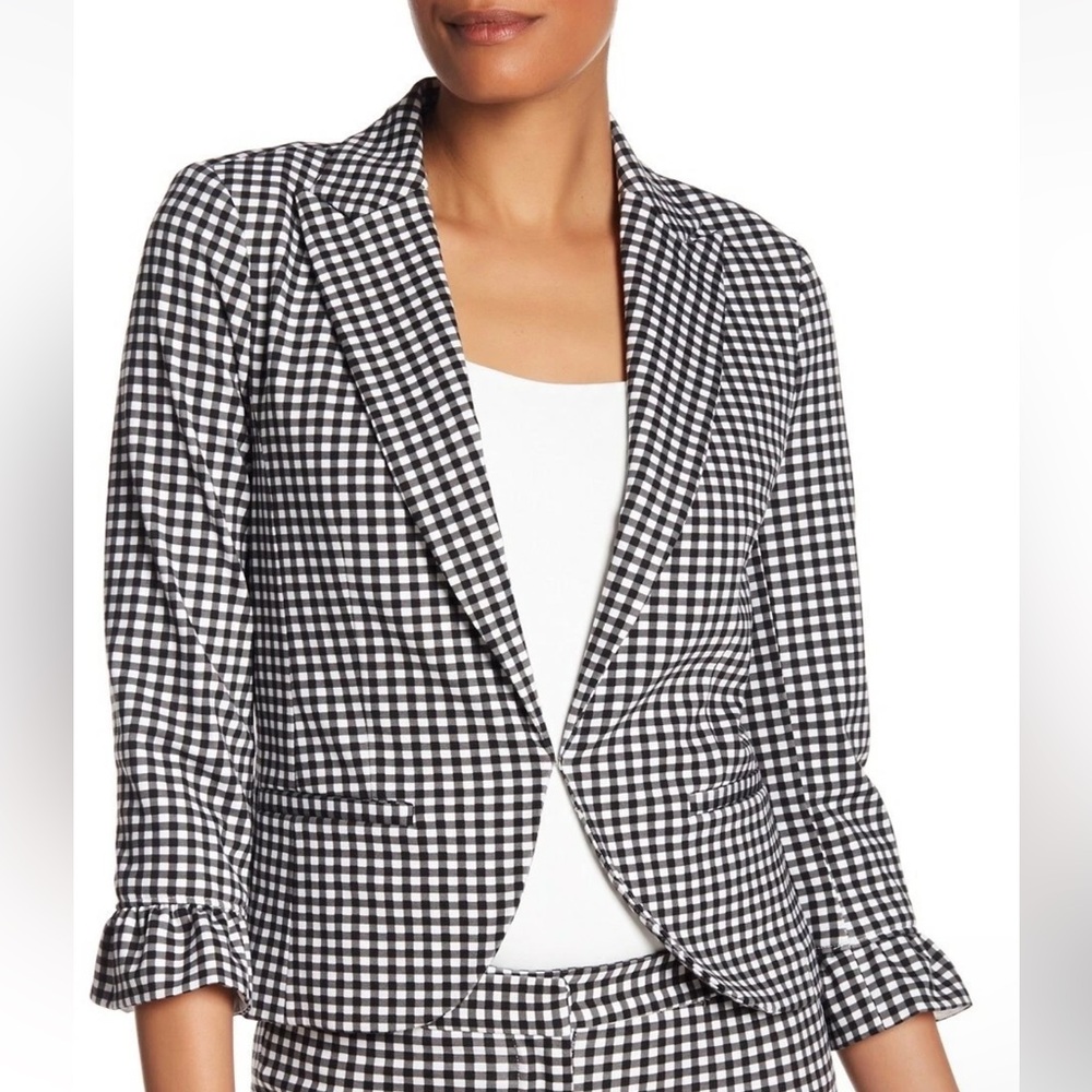 Amanda & Chelsea Gingham Print Ruffle Sleeve Jacket Size 0 Petite